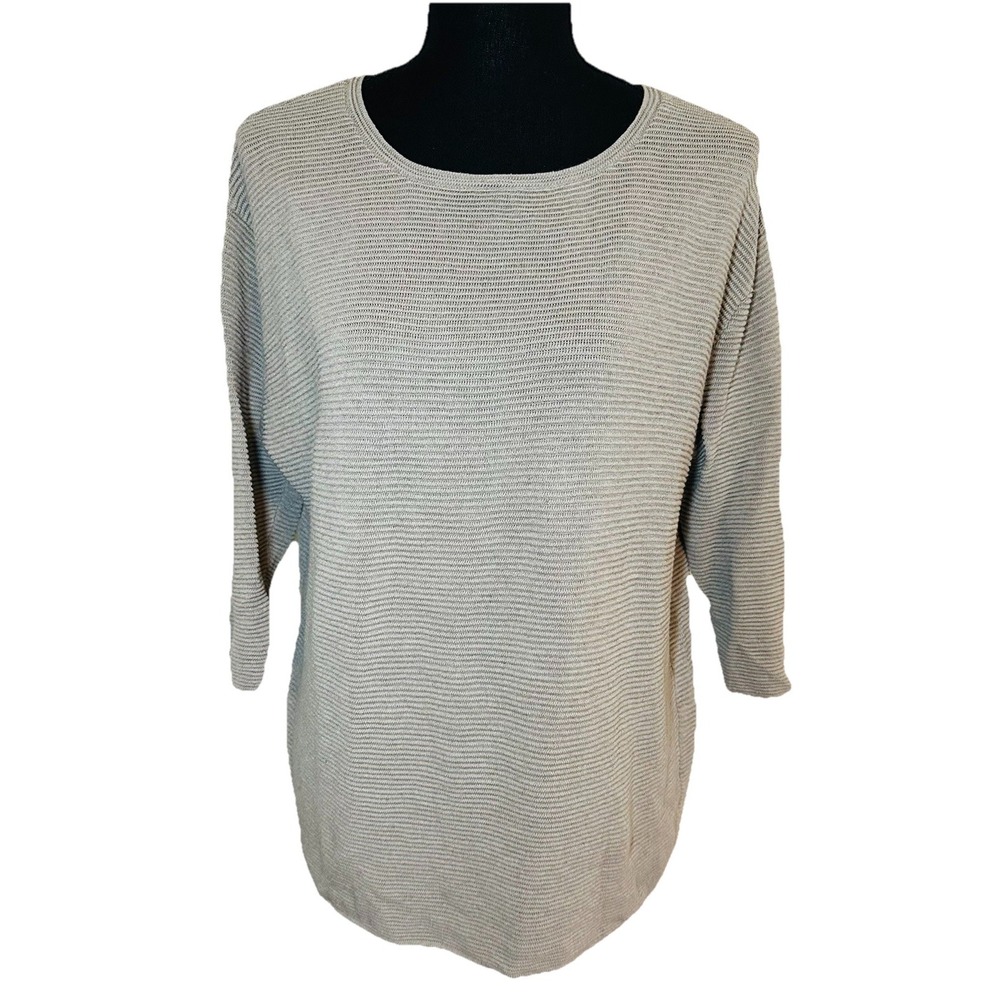 WILFRED Women's Linen Blend Ribbed Knit‎ 3/4 Sleeve Taupe Griege Sweater Top MED